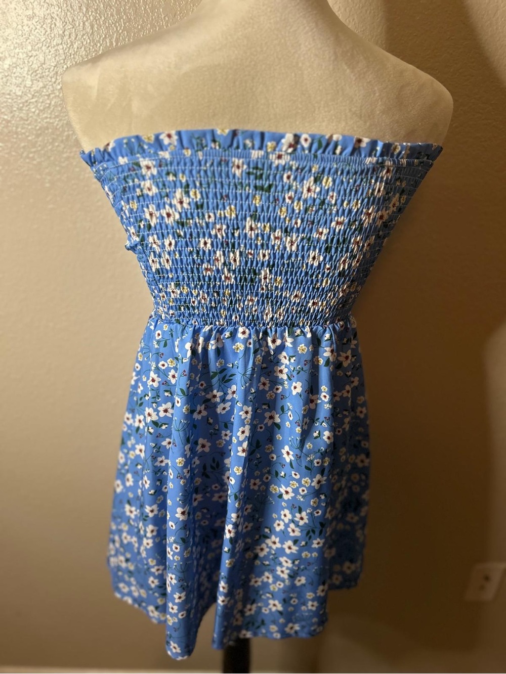 Blue Floral Strapless Smocked Sundress - Picture 11 of 16